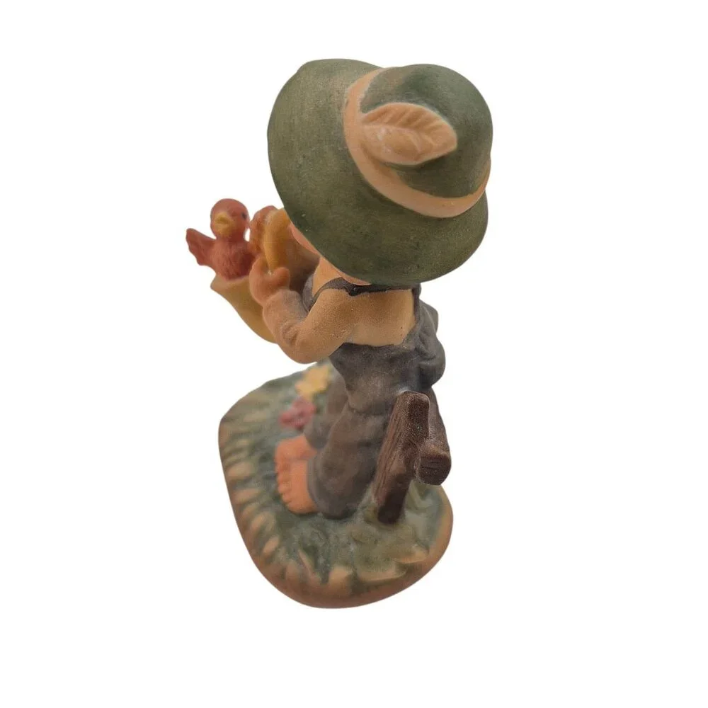 Napco Boy Figurine Boy Playing Saxophone Bird Fence Vintage Japan Porcelain - Picture 6 of 10